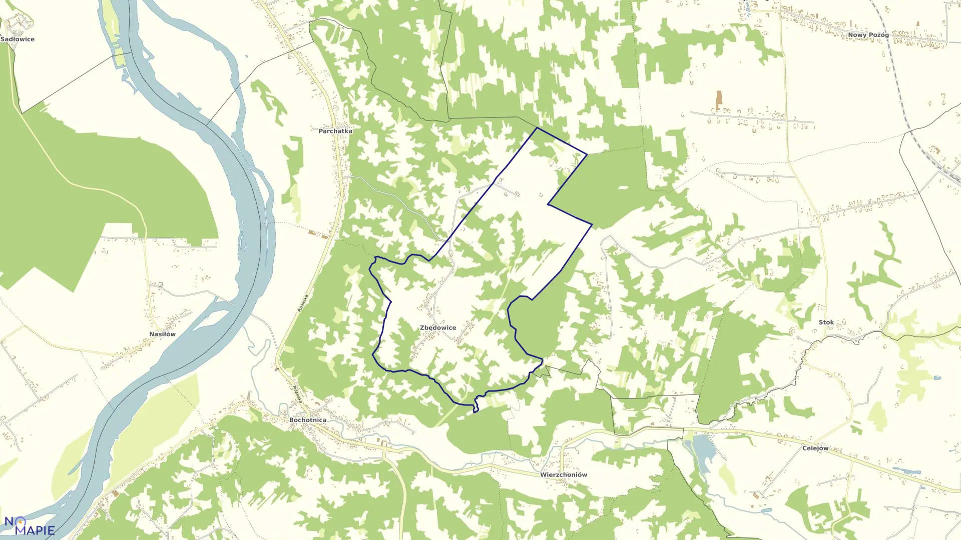 Mapa obrębu ZBĘDOWICE w gminie Kazimierz Dolny